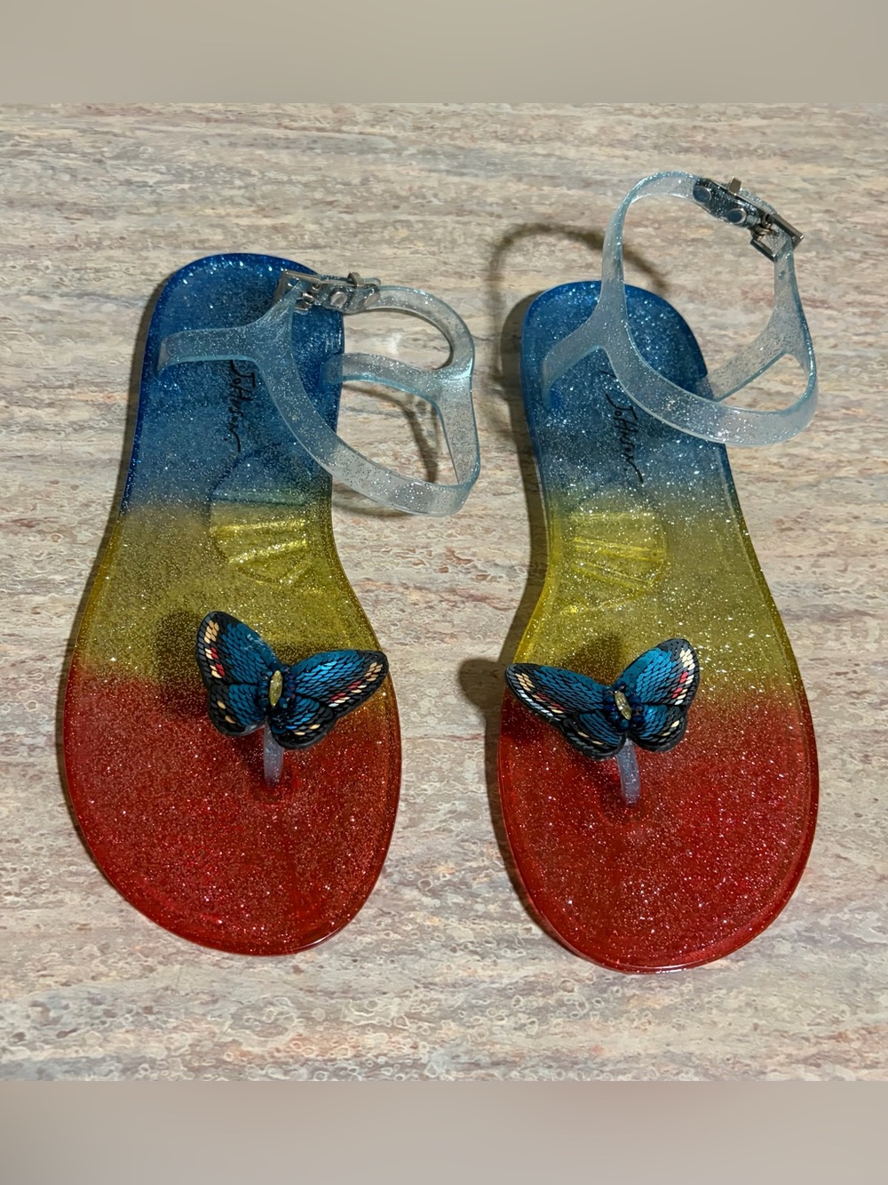 Betsey Johnson Jelly Strapped Sandals with Sequins Butterfly Accents